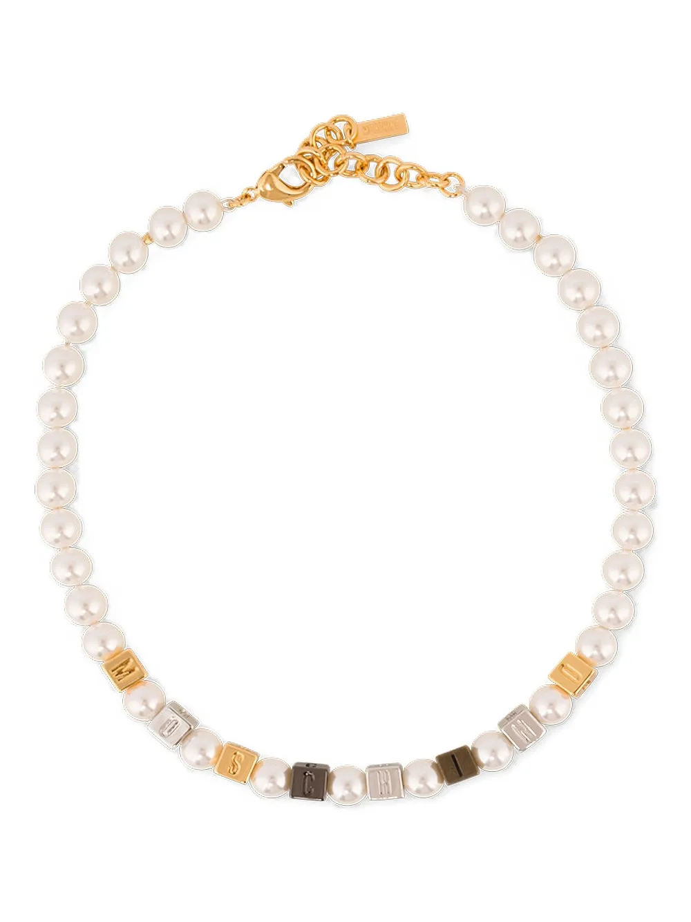 Moschino Logo-beaded Necklace In Neutral