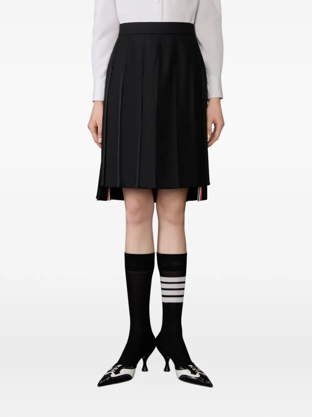 Thom Browne pleated Grosgrain midi skirt - Nero