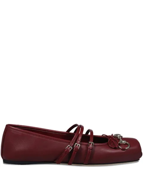 Gucci Horsebit bow-detail leather ballet flats