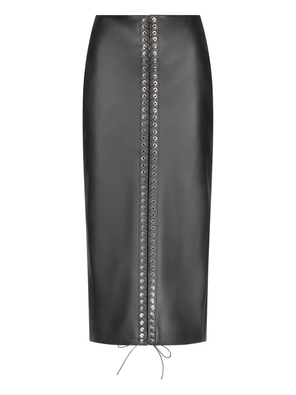 Ludovic De Saint Sernin Lace-up Leather Pencil Midi Skirt In Black