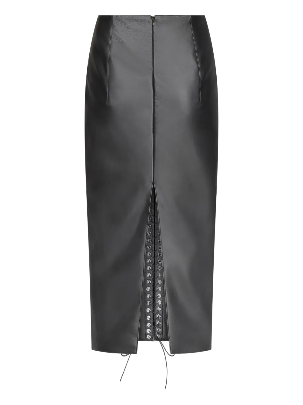 Ludovic De Saint Sernin Lace-up Leather Pencil Midi Skirt In Black