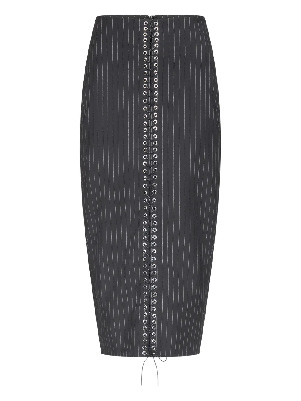 Ludovic De Saint Sernin Lace-up Pinstripe Pencil Midi Skirt In Gray