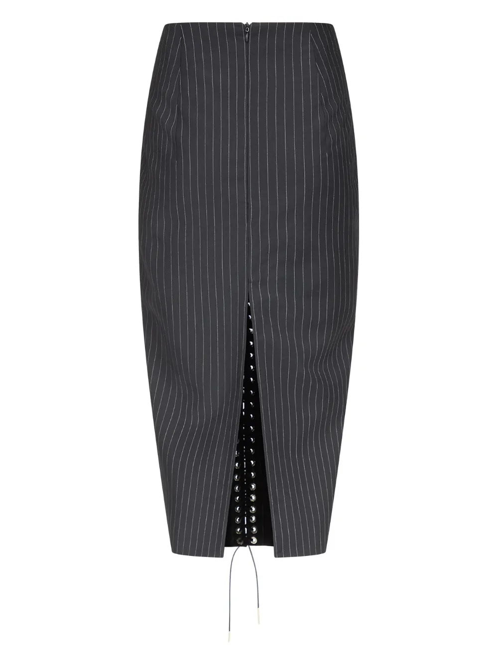 Ludovic De Saint Sernin Lace-up Pinstripe Pencil Midi Skirt In Gray