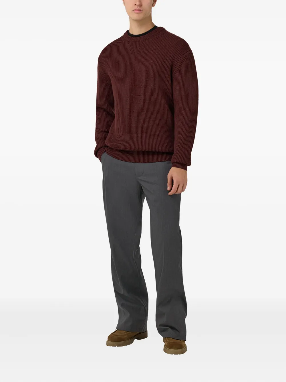 Boggi Milano Geribbelde sweater met ronde hals - Rood