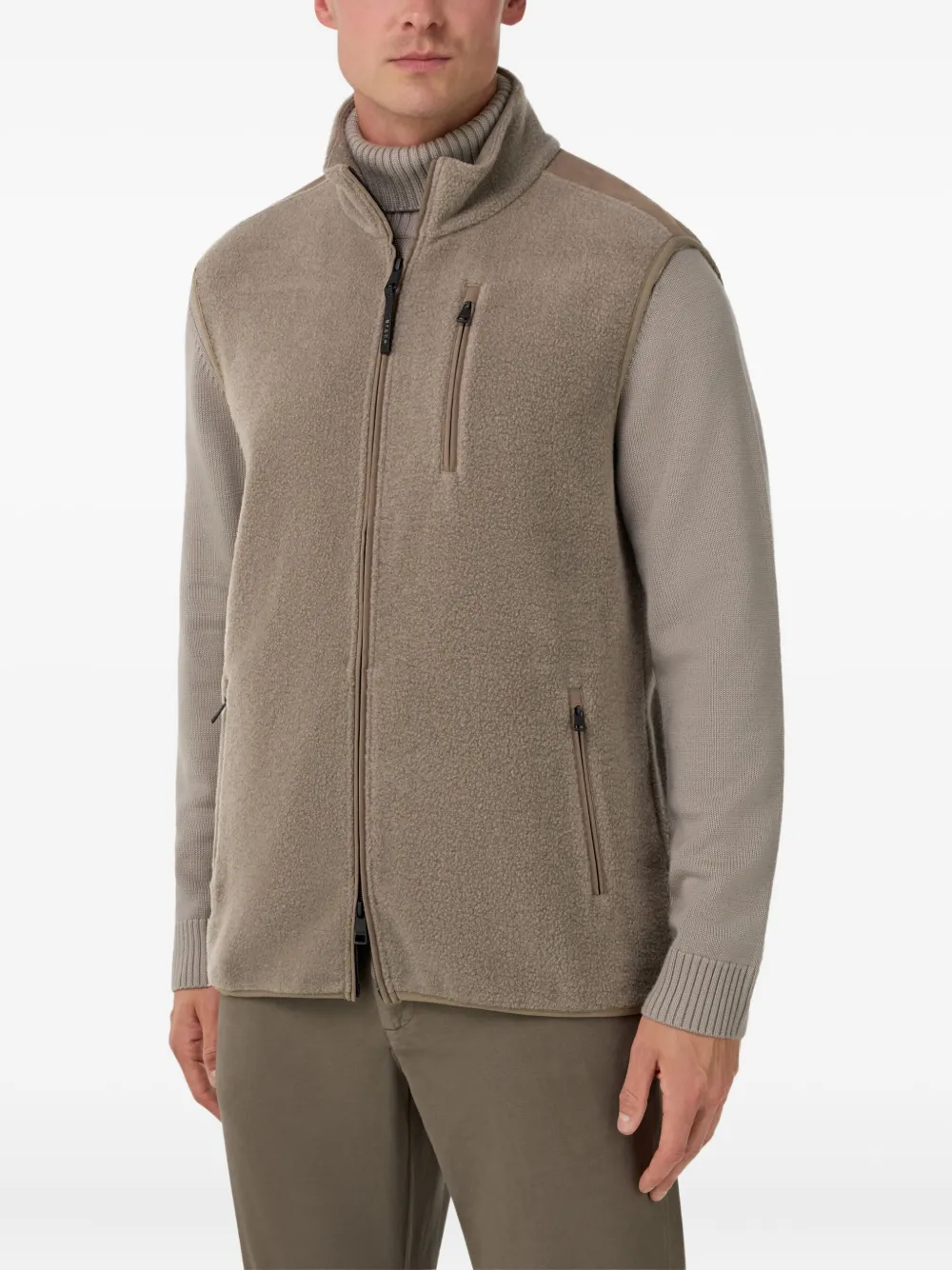 Boggi Milano Gilet met rits en teddytextuur Beige
