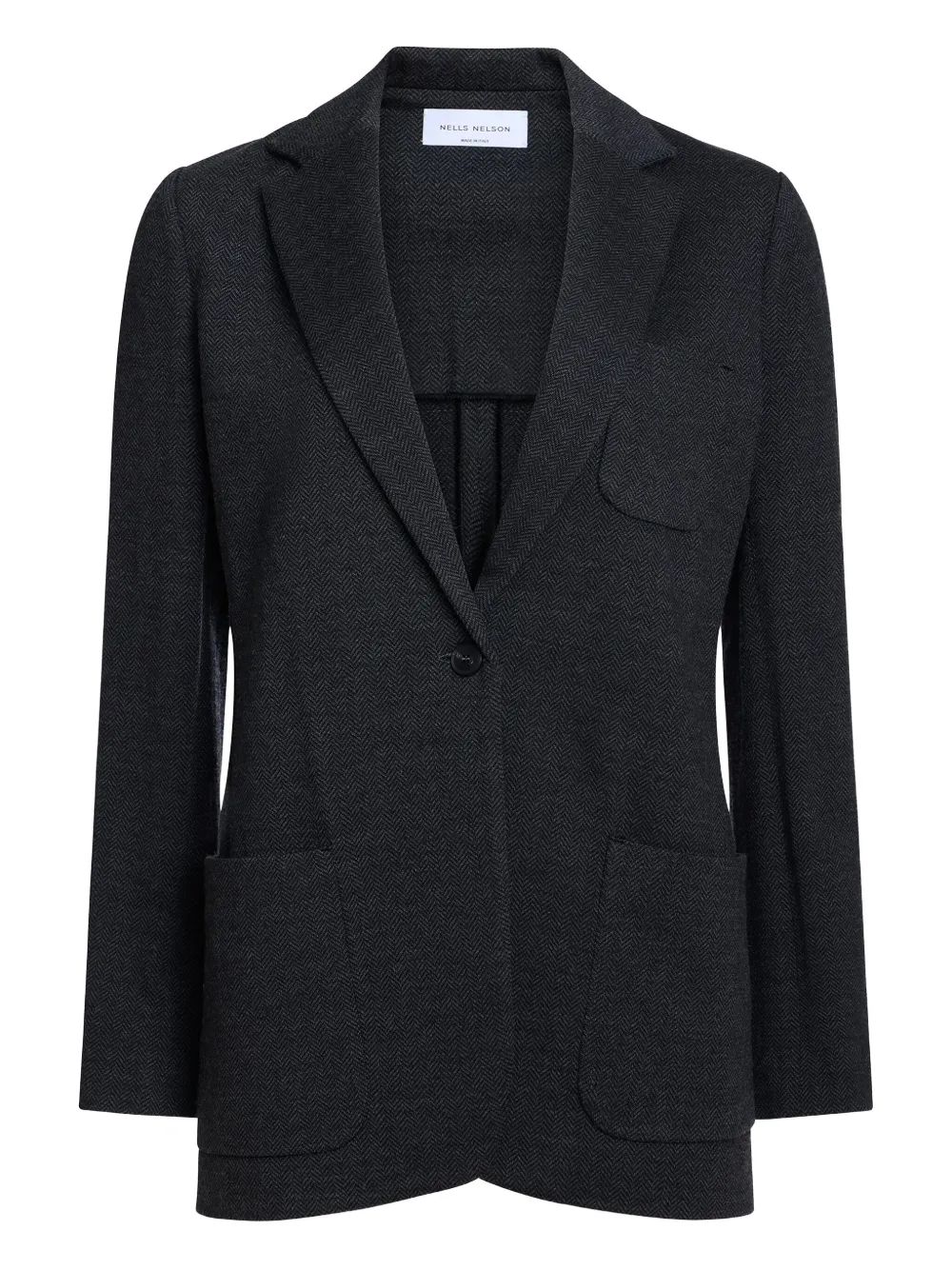 Nells Nelson Geneve Single-breasted Herringbone Blazer In Black