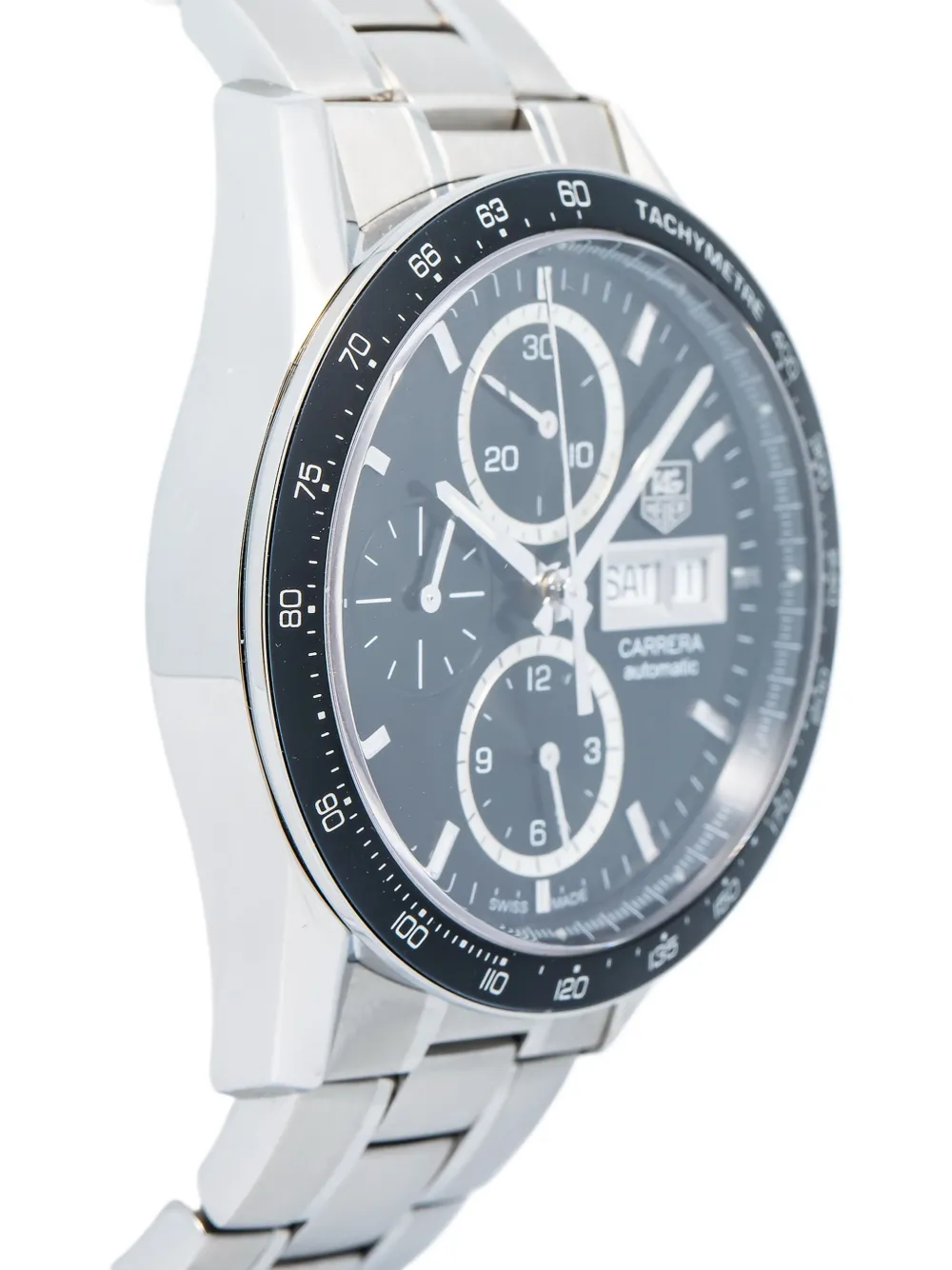 Pre-owned Tag Heuer Carrera Stainless-steel Chronograph 41mm In Black