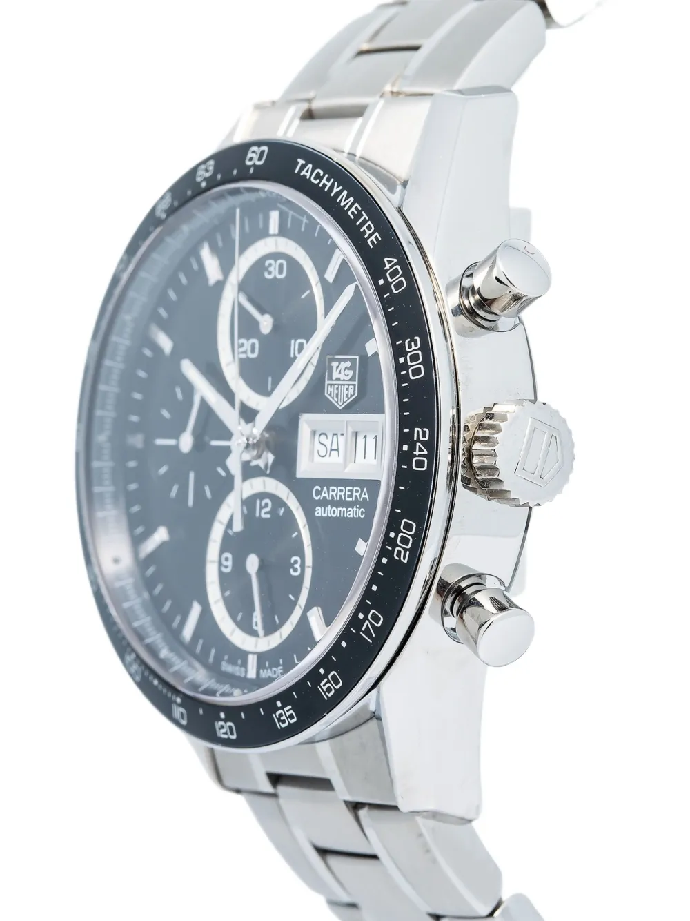 Pre-owned Tag Heuer Carrera Stainless-steel Chronograph 41mm In Black