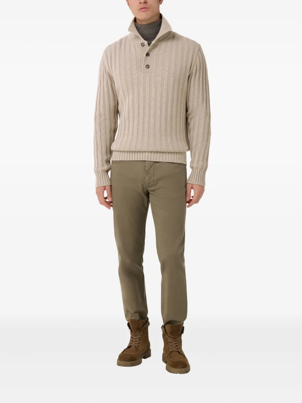 Boggi Milano Gebreide pullover met polokraag - Beige