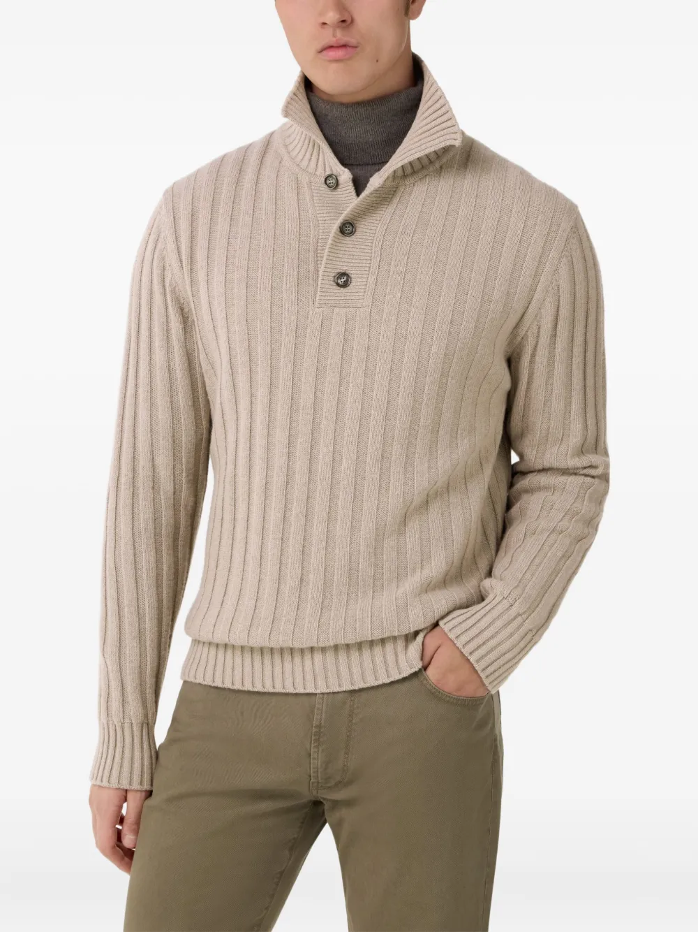 Boggi Milano Gebreide pullover met polokraag Beige