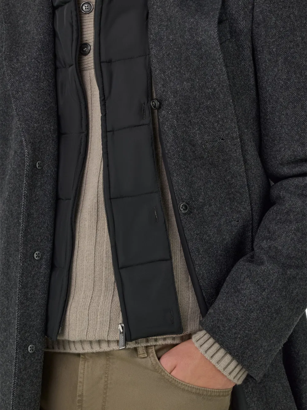 Boggi Milano Wollen jas met uitneembare bodywarmer Grijs