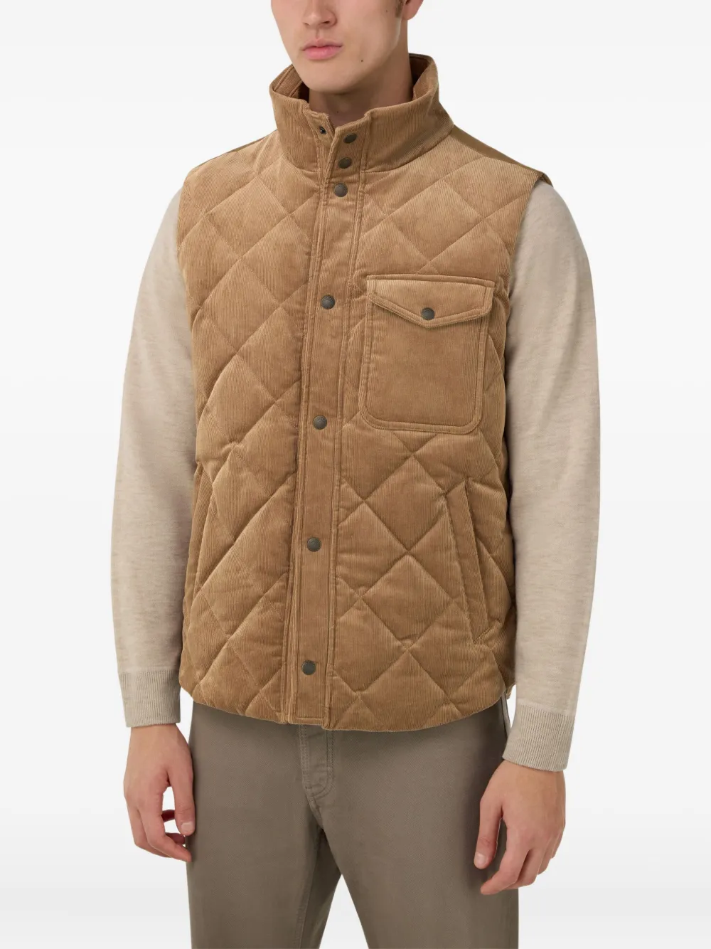 Boggi Milano Gewatteerde katoenen fluwelen bodywarmer Bruin