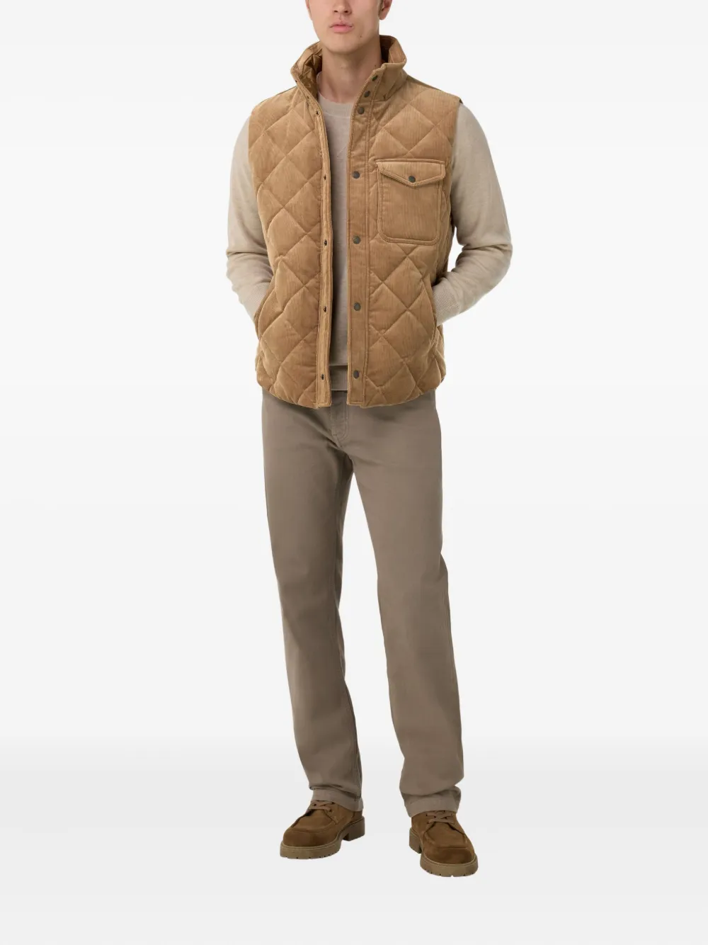 Boggi Milano Gewatteerde katoenen fluwelen bodywarmer Bruin