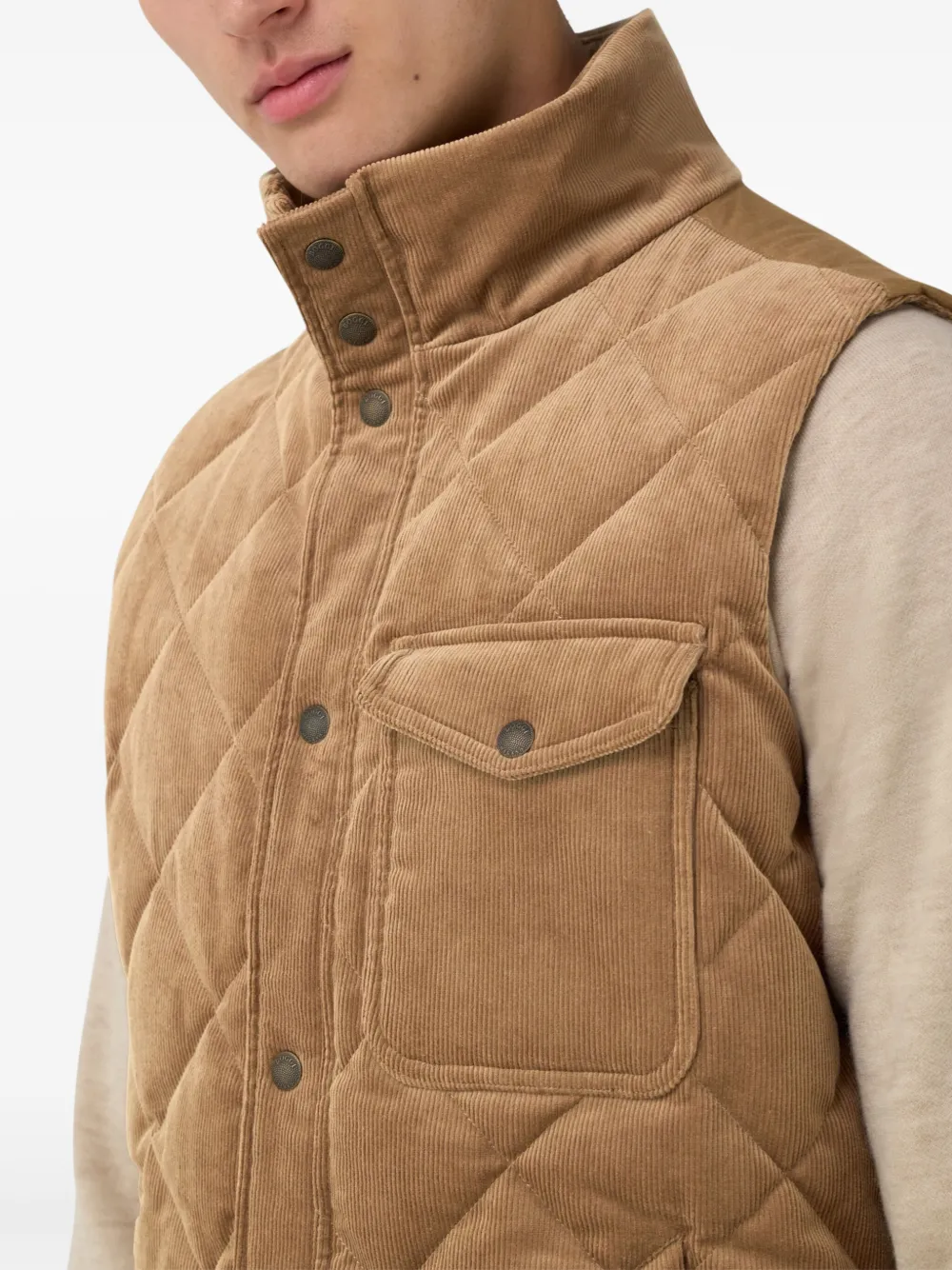 Boggi Milano Gewatteerde katoenen fluwelen bodywarmer Bruin