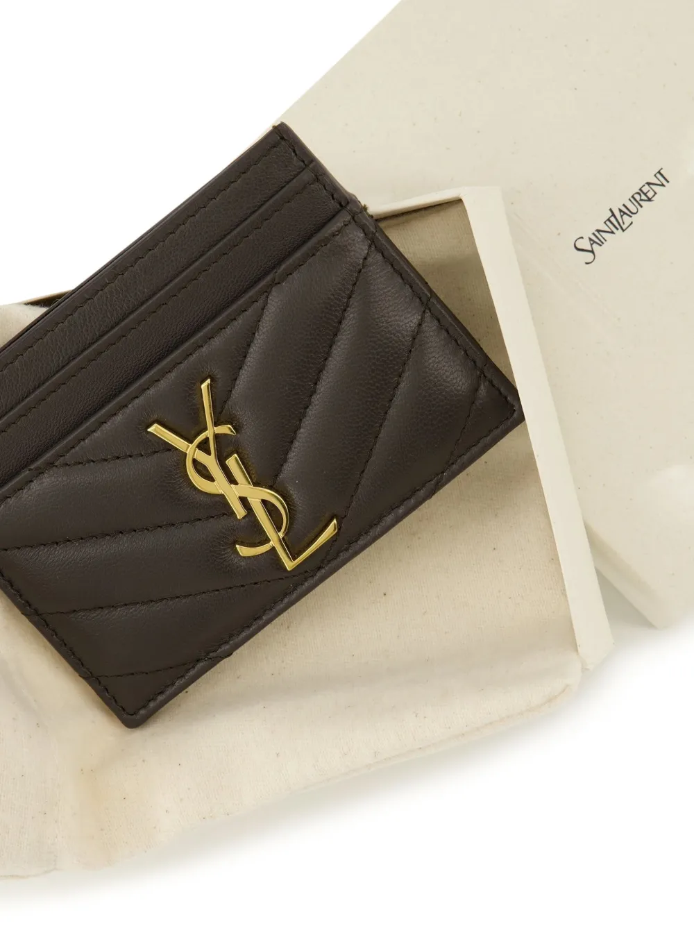 Saint Laurent Cassandre Matelassé Leather Cardholder In Brown