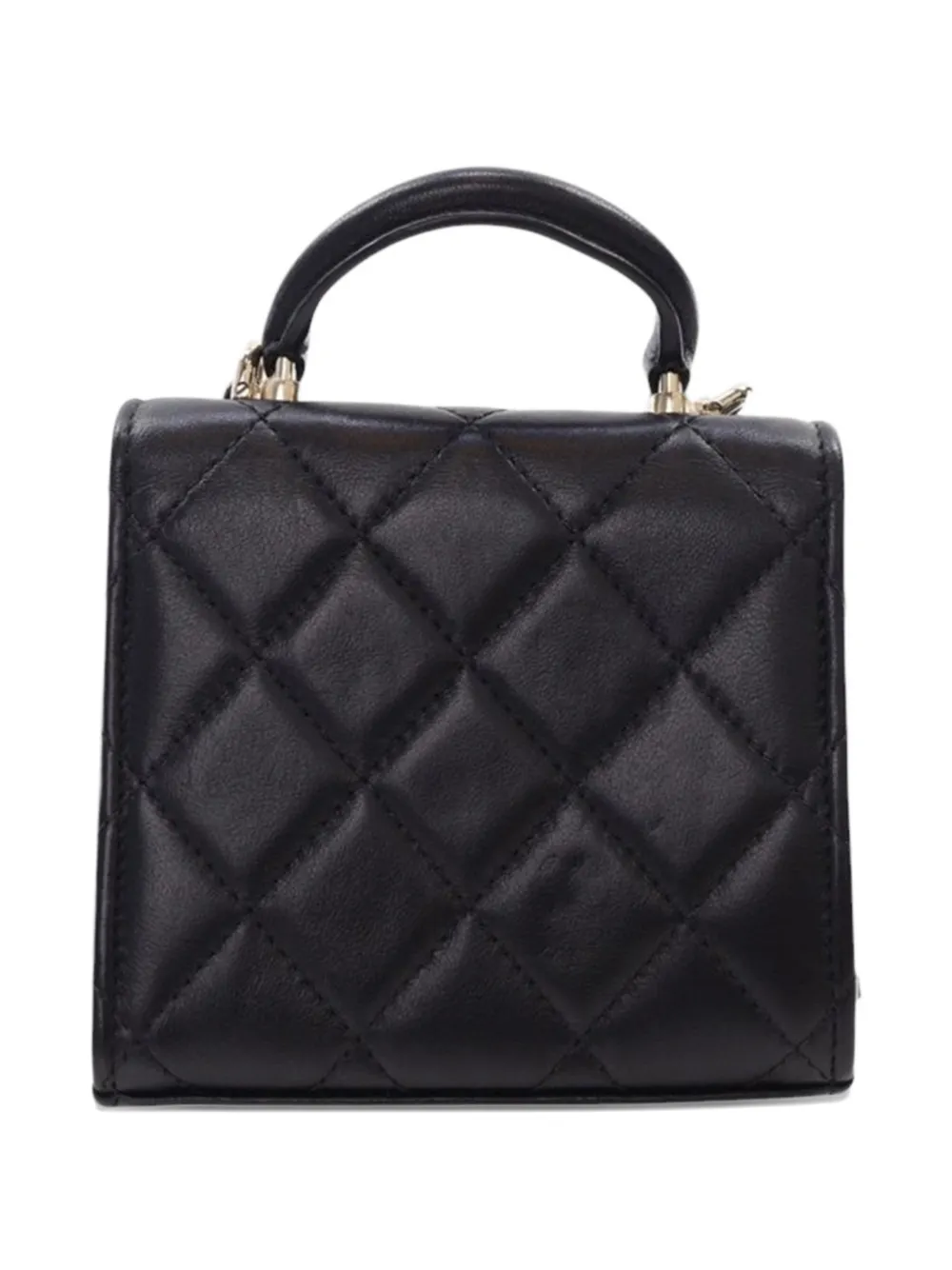 Pre-owned Chanel 2021-2025 Mini Cc Quilted Lambskin Top Handle Clutch With Chain Satchel In Black