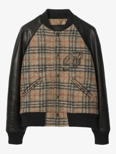 Burberry check wool and leather bomber jacket