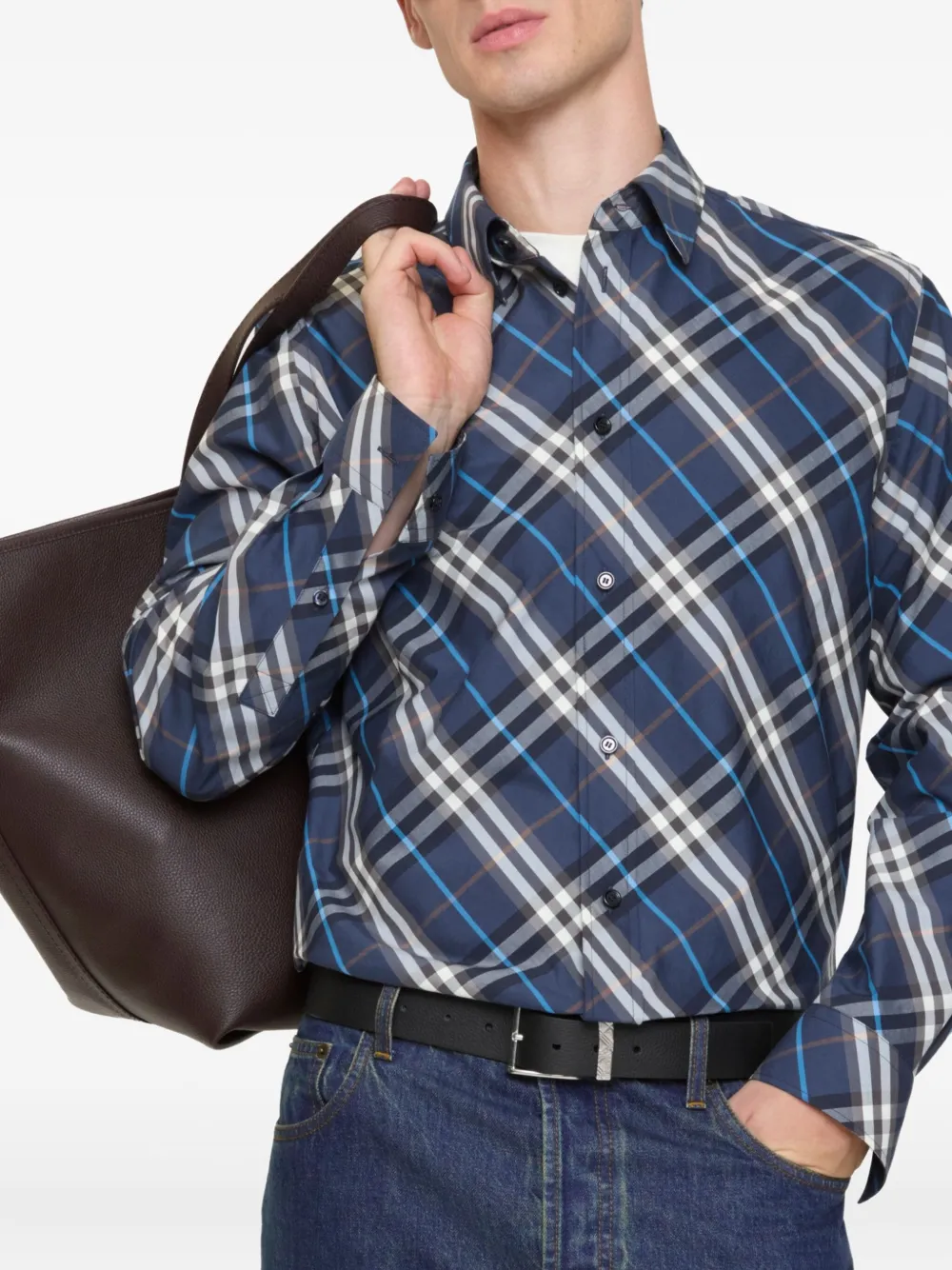 Burberry Check-pattern cotton shirt - Blauw