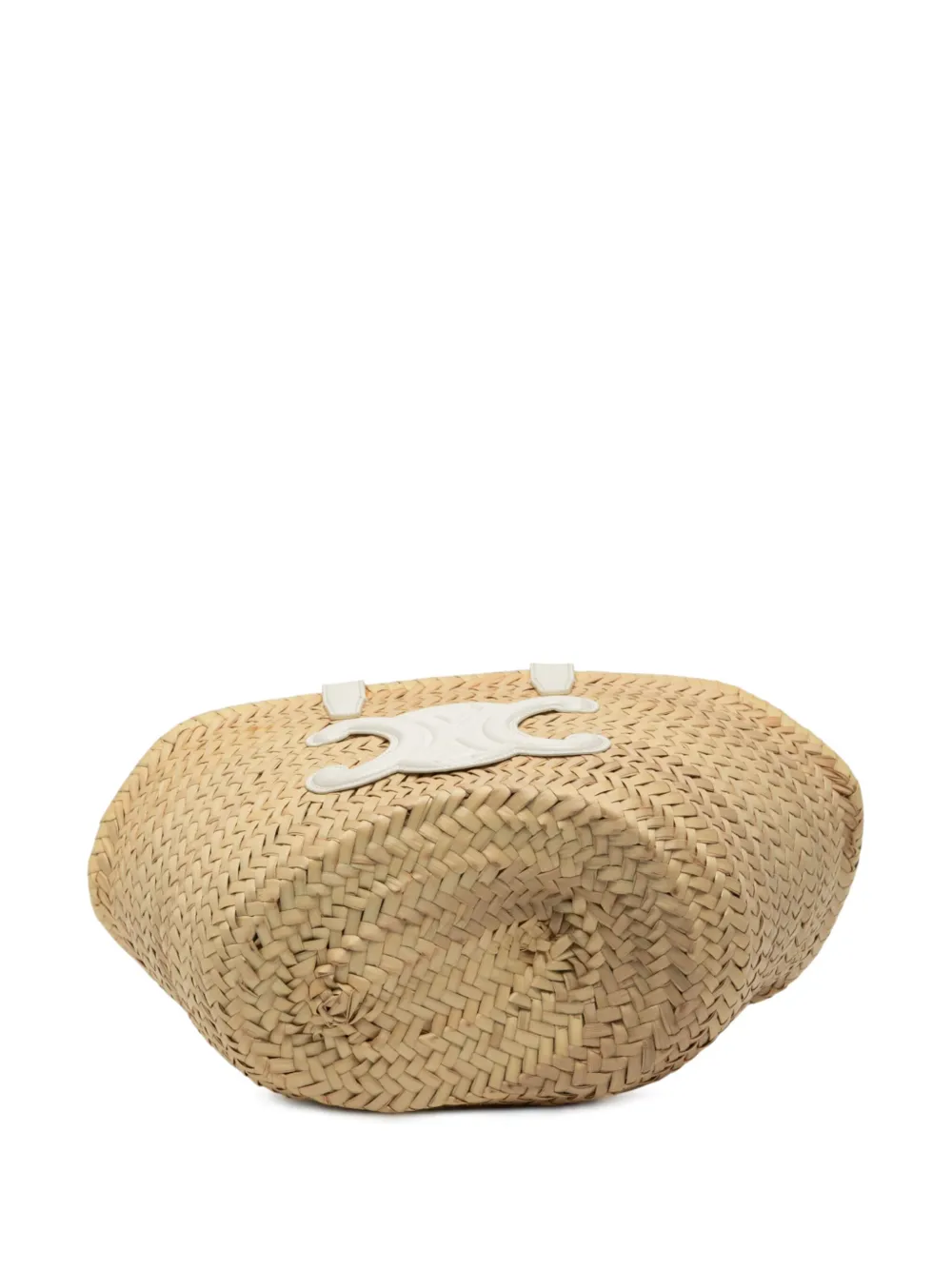 Pre-owned Celine 2022 Small Raffia Cuir Triomphe Classic Panier Tote Satchel In Brown