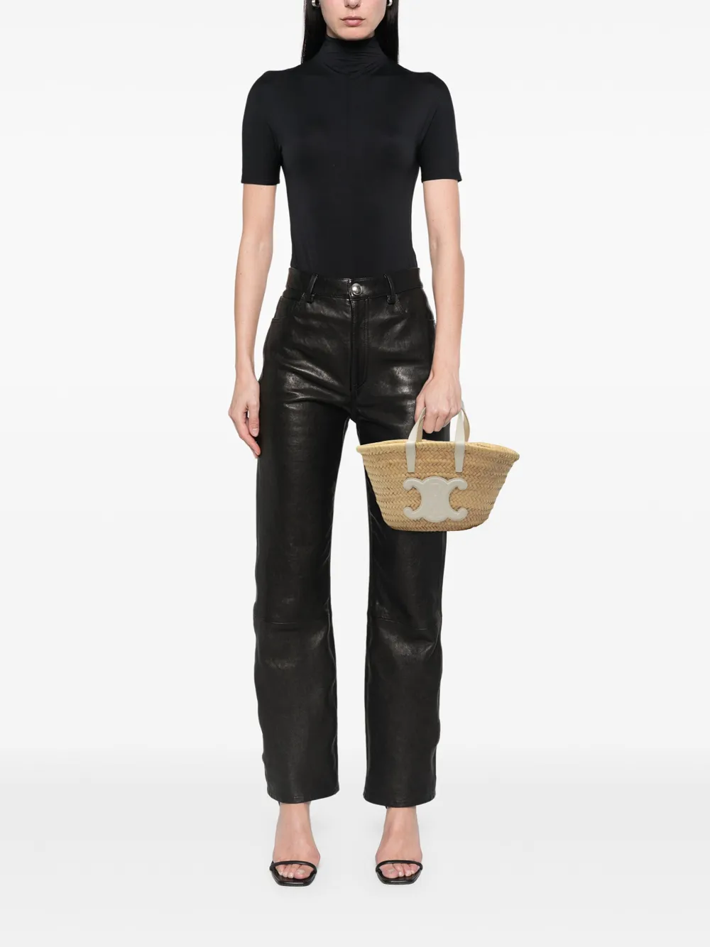 Celine Pre-Owned 2022 Small Raffia Cuir Triomphe Classic Panier Tote satchel | Pre-Owned | Image 2