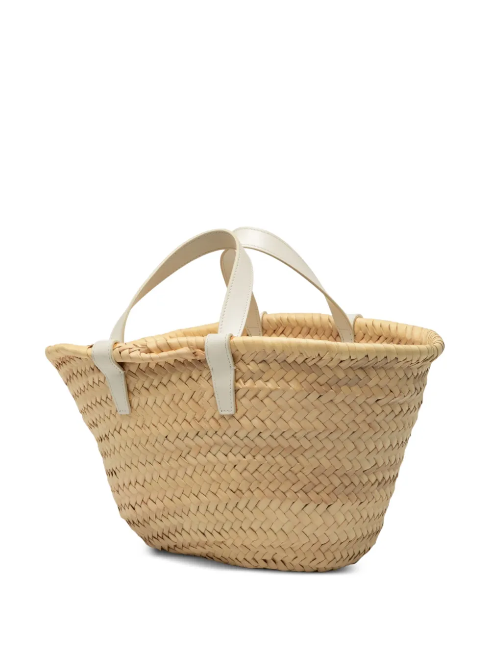 Pre-owned Celine 2022 Small Raffia Cuir Triomphe Classic Panier Tote Satchel In Brown