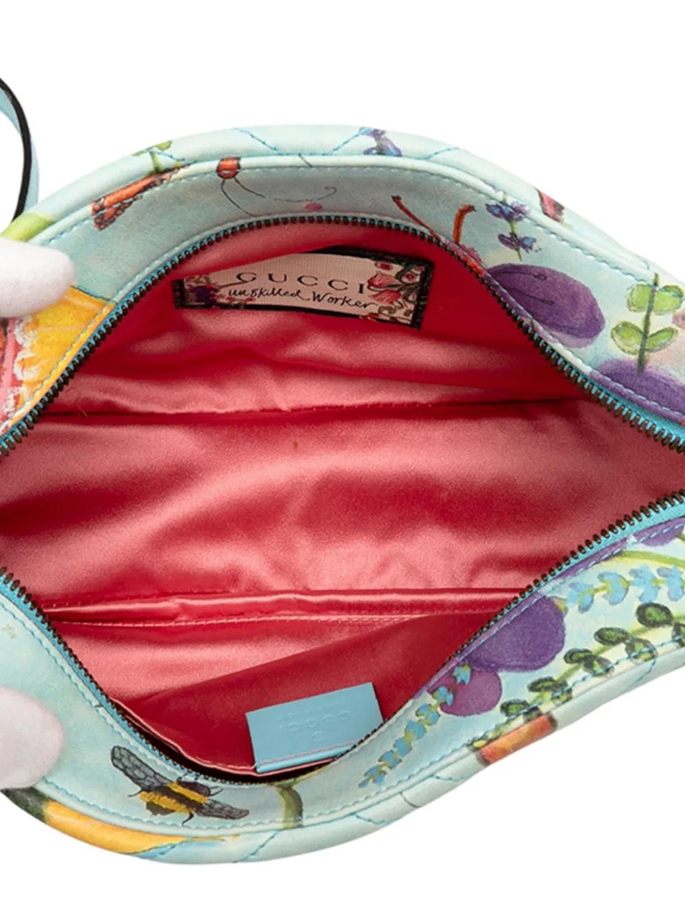 Pre-owned Gucci 2016-2025 Unskilled Worker Small Gg Marmont Matelasse Calfskin Flora Painted Crossbody Bag In Blue