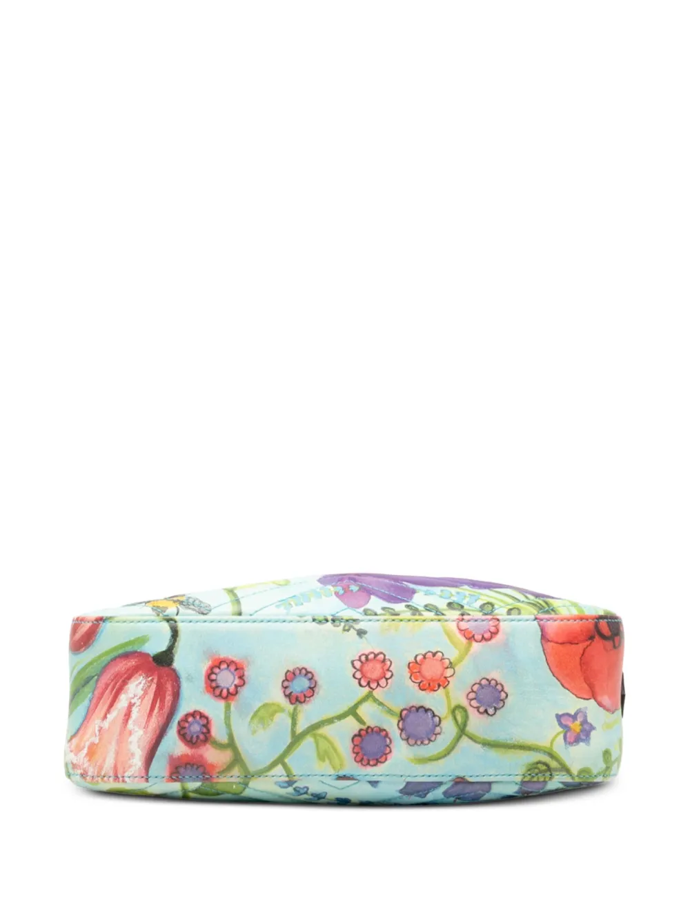 Pre-owned Gucci 2016-2025 Unskilled Worker Small Gg Marmont Matelasse Calfskin Flora Painted Crossbody Bag In Blue