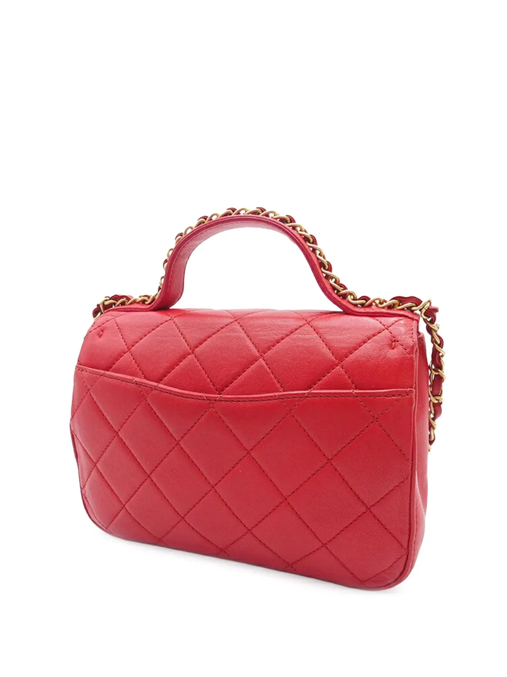 Pre-owned Chanel 2019 Quilted Lambskin Chain Infinity Top Handle Bag Satchel In Red
