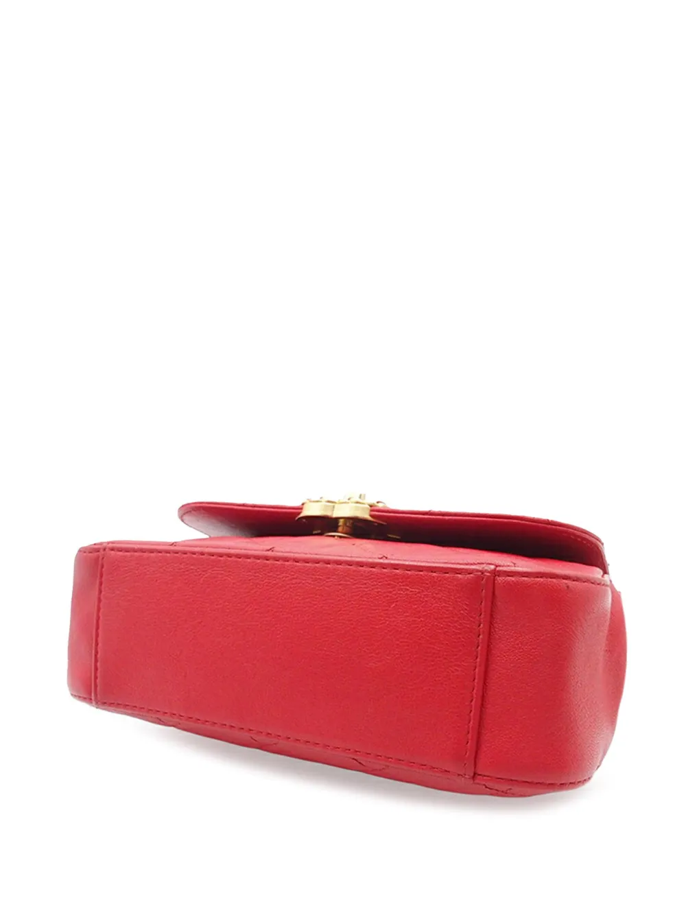 Pre-owned Chanel 2019 Quilted Lambskin Chain Infinity Top Handle Bag Satchel In Red