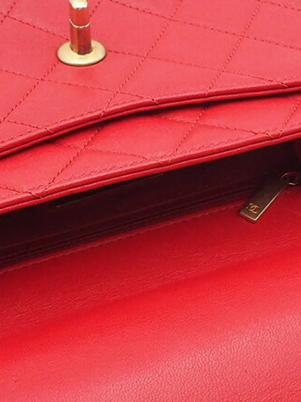 Pre-owned Chanel 2019 Quilted Lambskin Chain Infinity Top Handle Bag Satchel In Red