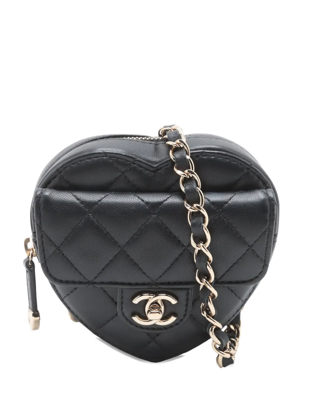 Pre-owned Chanel 2021 Mini Lambskin Cc In Love Heart Belt Bag In Black