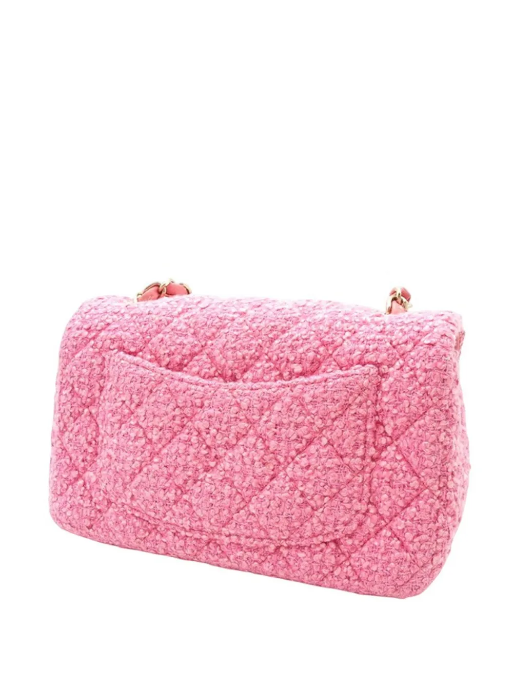 CHANEL Pre-owned 2021-2025 Mini Rectangular Classic Tweed Single Flap Crossbody Bag In Pink