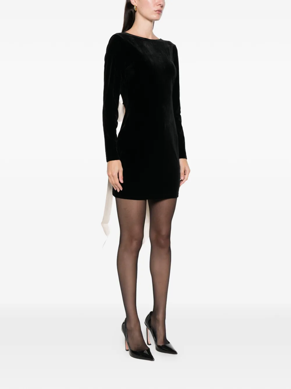 Never Fully Dressed Bow-detail Long-sleeve Mini Dress In Black