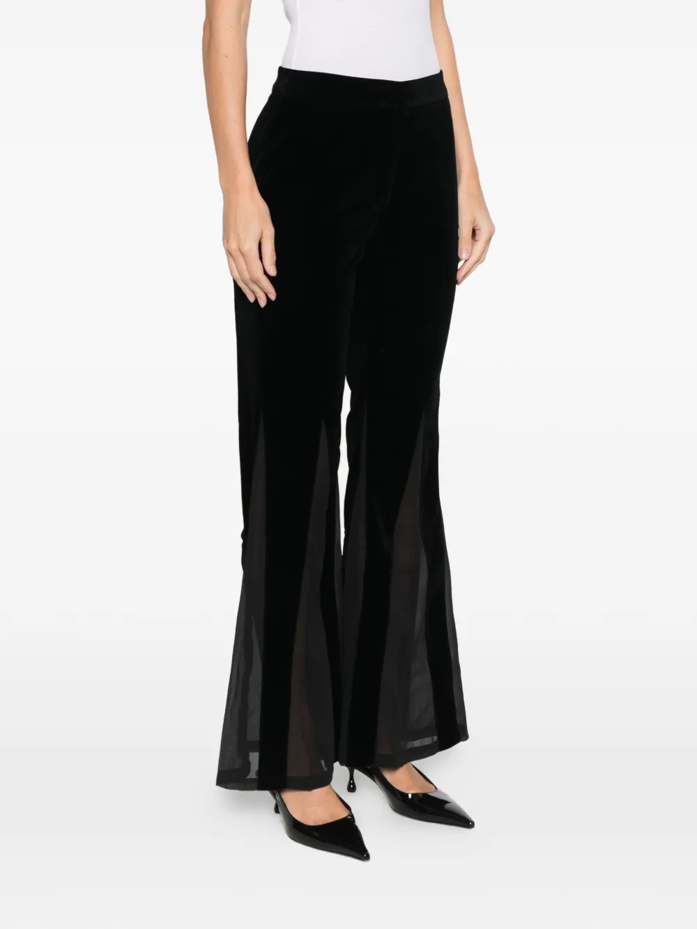Never Fully Dressed Velvet Flared Trousers In Black