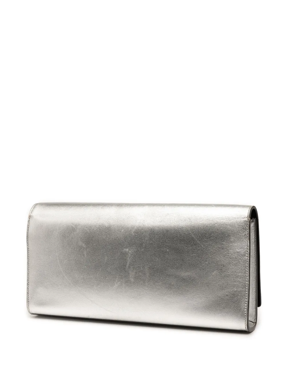 SAINT LAURENT Pre-owned 2013-2025 Metallic Calfskin Cassandre Clutch Bag In Silver