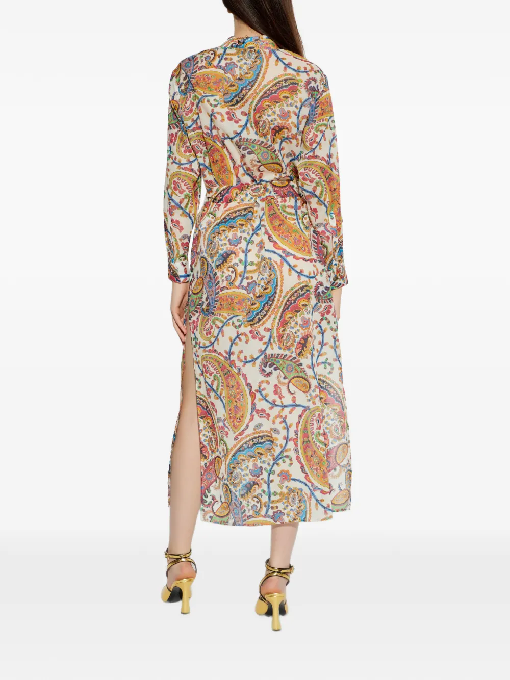 Etro Paisley-pattern Tie-belt Midi Dress In Multi