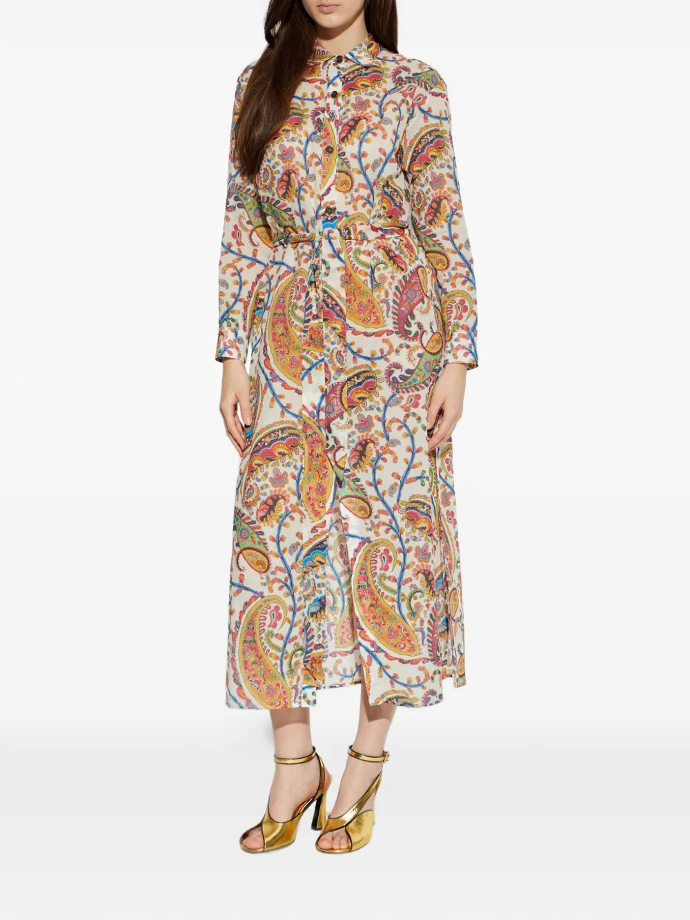 ETRO Midi-jurk met paisley-print en gestrikte ceintuur Wit