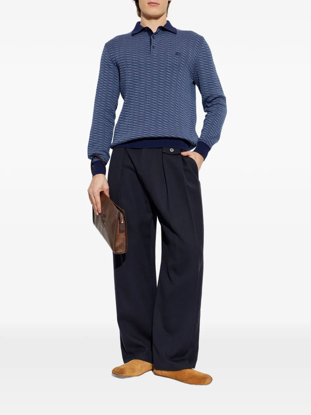 ETRO patterned buttoned polo shirt - Blauw