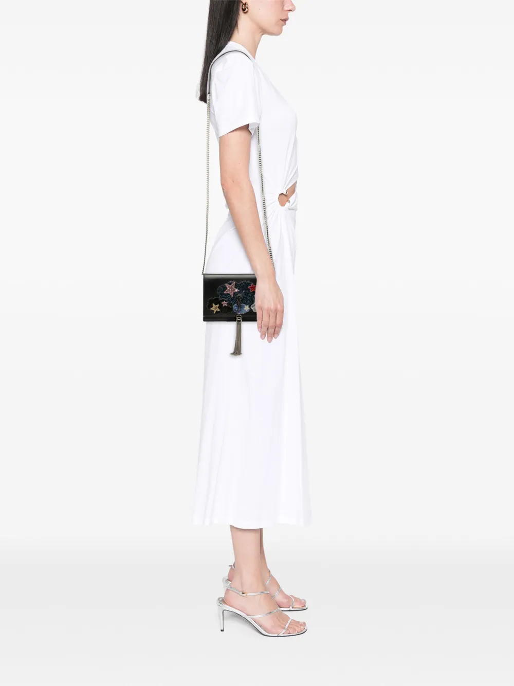 SAINT LAURENT Pre-owned 2016 Calfskin Cloud Star Applique Classic Monogram Kate Tassel Wallet On Chain Crossbody Bag In Black