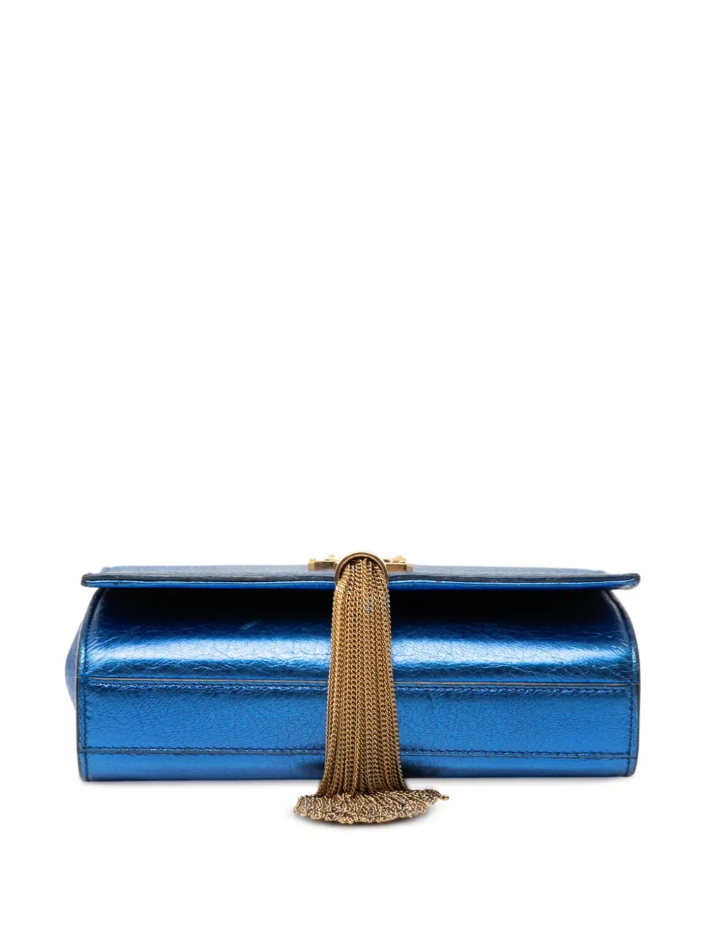 SAINT LAURENT Pre-owned 2014 Small Metallic Calfskin Monogram Kate Tassel Crossbody Bag In Blue
