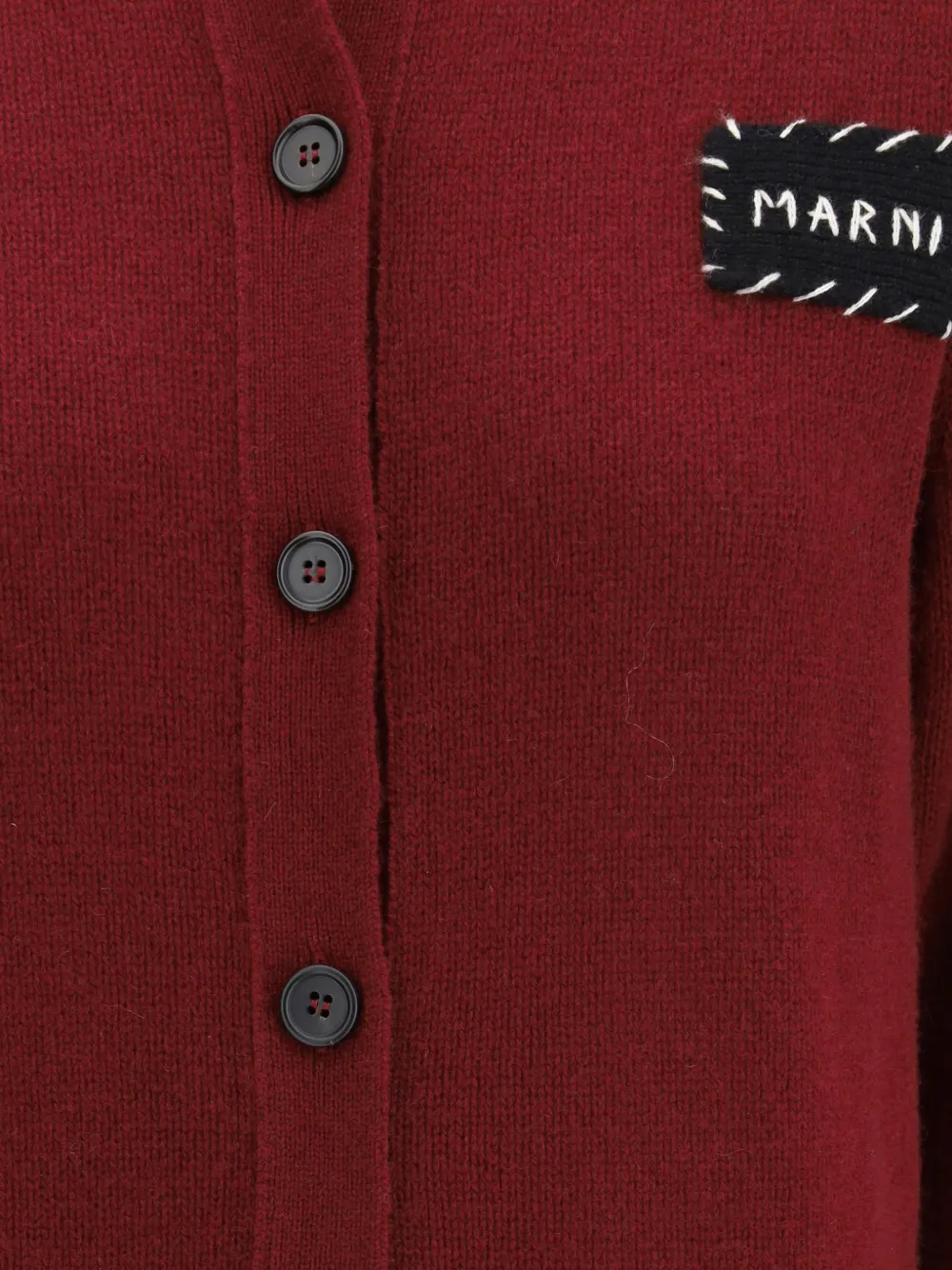 Marni Logo-patch Button-fastening Cardigan In Burgundy