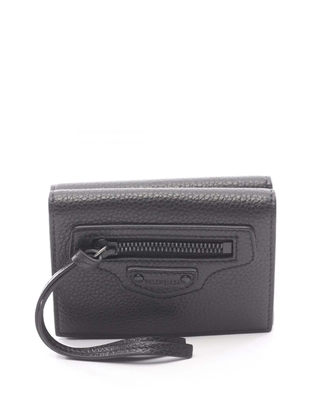Pre-owned Balenciaga 2010-2025 Calfskin Mini Classic Neo Wallet Small Wallets In Black