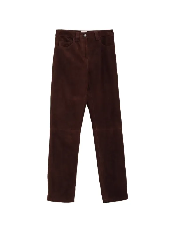 Khaite Straight Suede Trousers in Brown
