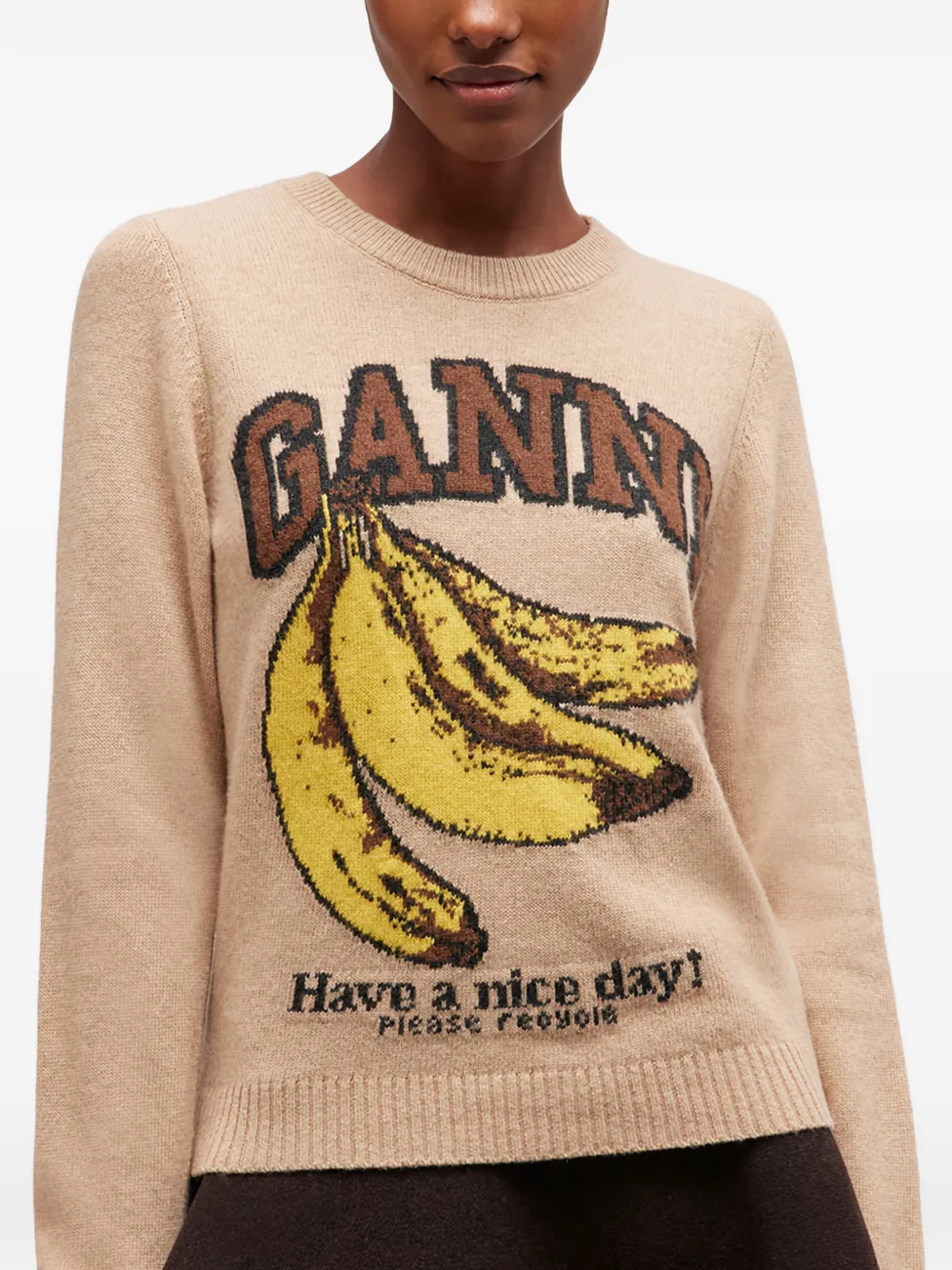 GANNI Trui met print Beige