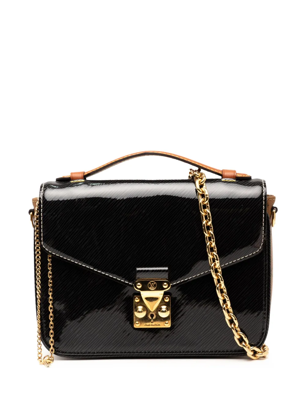 Pre-owned Louis Vuitton 2017 Shiny Epi Leather And Monogram Reverse Mini Pochette Metis Satchel In Black