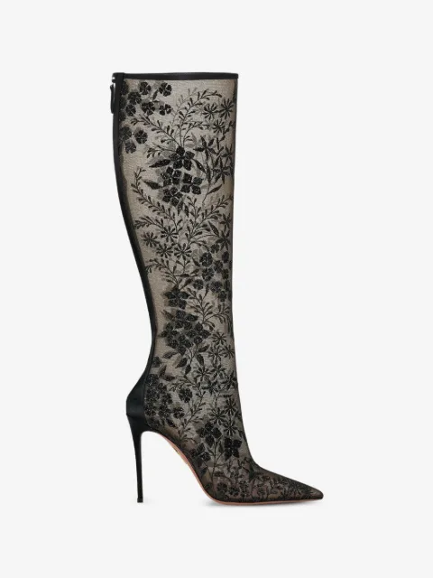 Aquazzura floral beaded knee-high boots