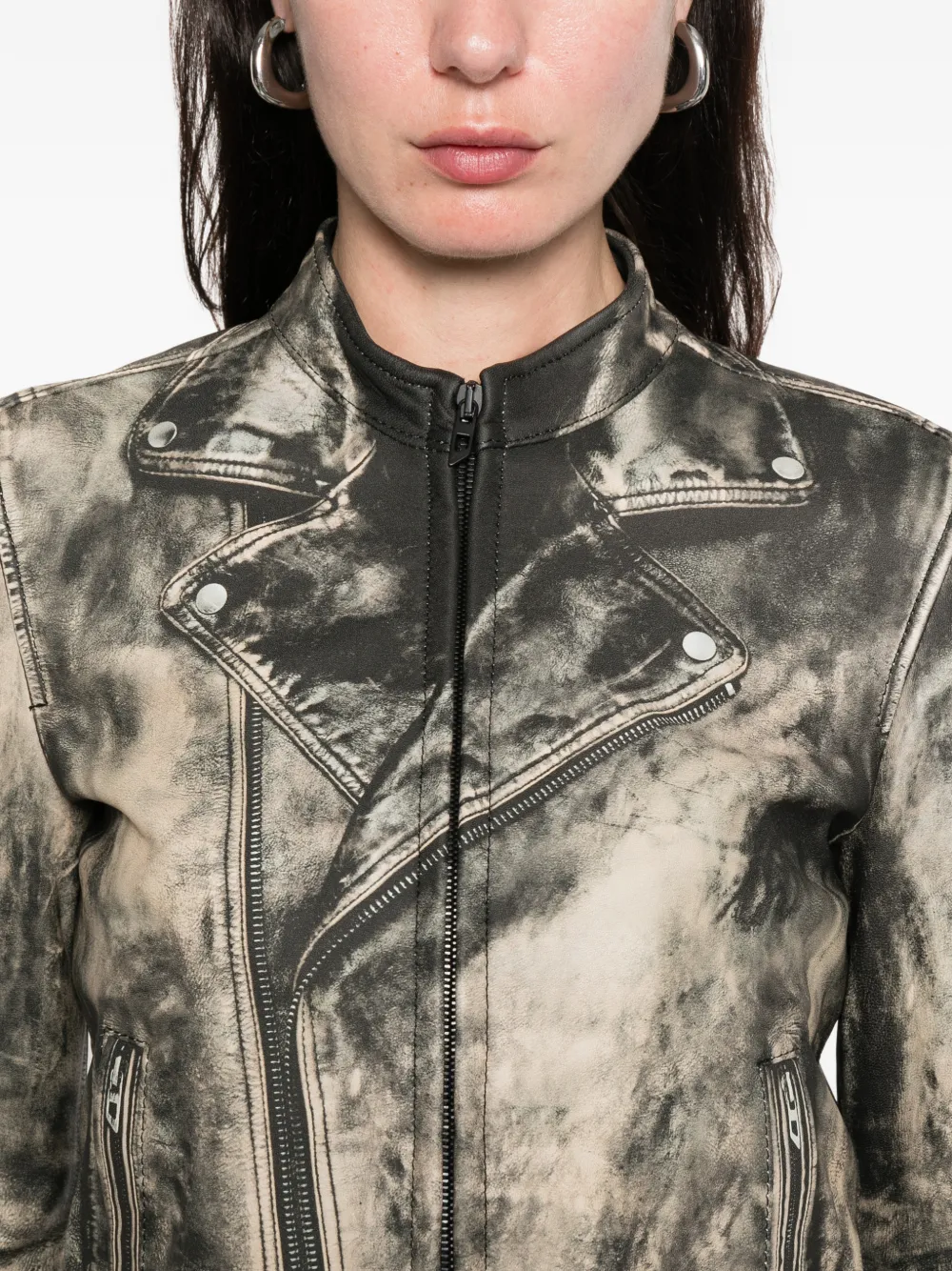 Diesel L-uxure Zip-fastening Leather Jacket In Neutral