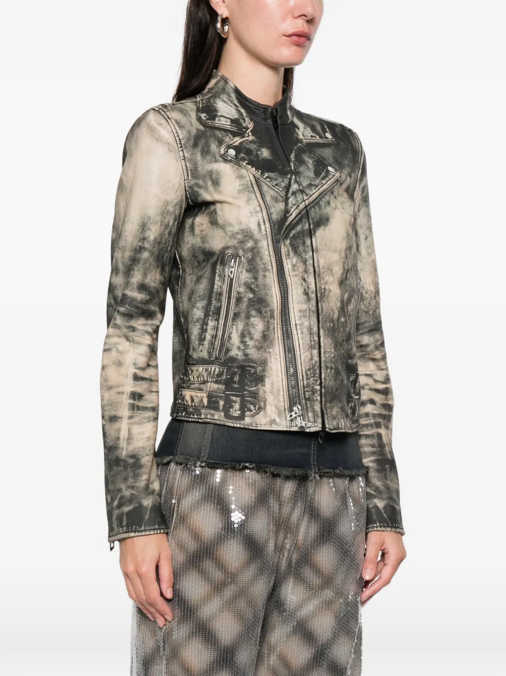 Diesel L-uxure Zip-fastening Leather Jacket In Neutral