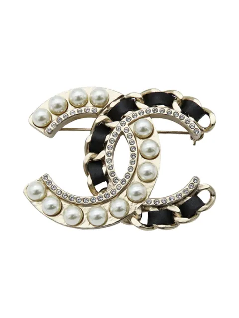 CHANEL Pre-Owned broche bañado en oro CC con perlas artificiales y strass 2019
