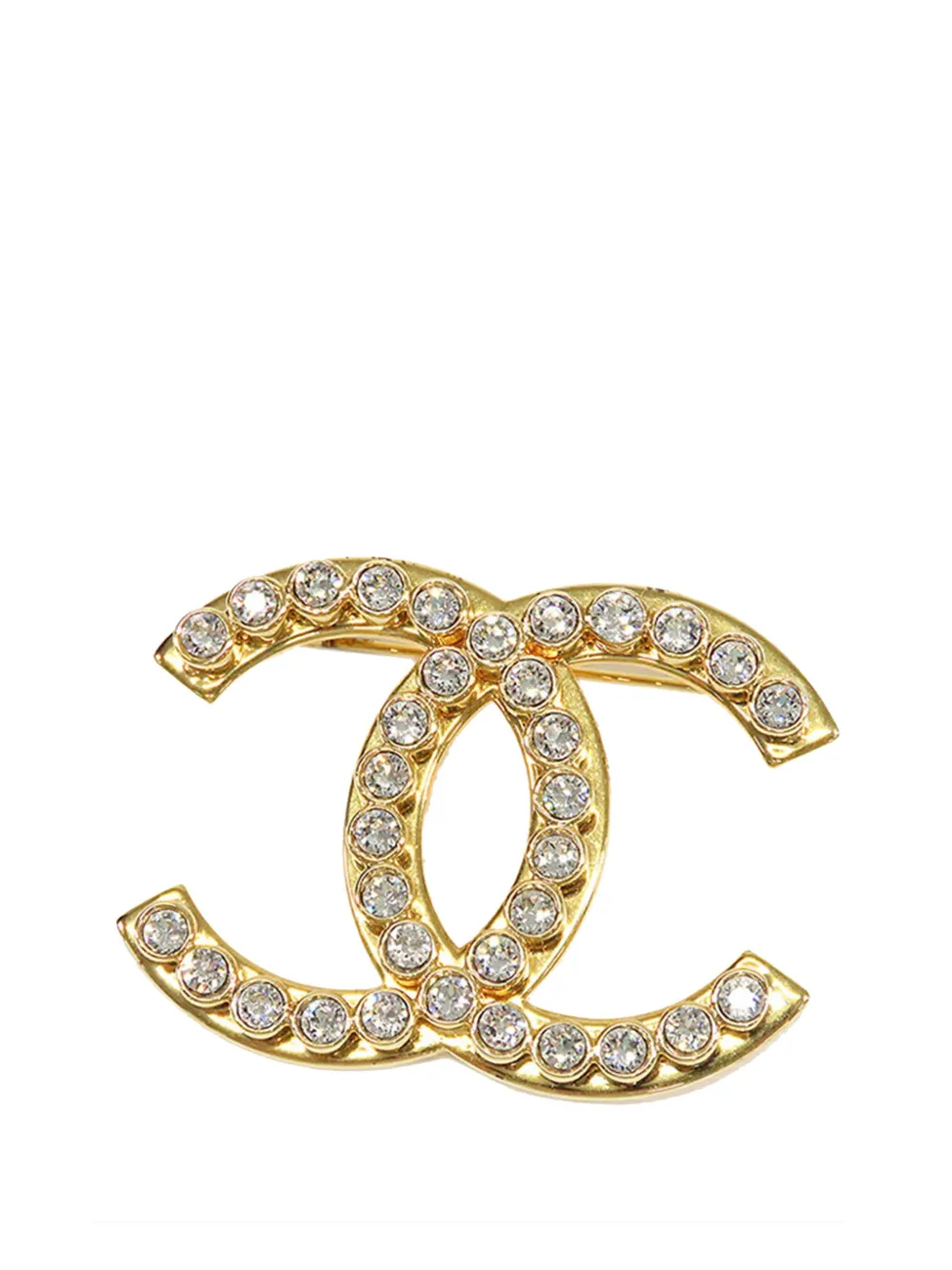 CHANEL Pre-Owned 2023 Gold Plated CC Rhinestone Brooch costume brooch CHANEL Pre-Owned 2023 Gold Plated CC Rhinestone Brooch costume brooch